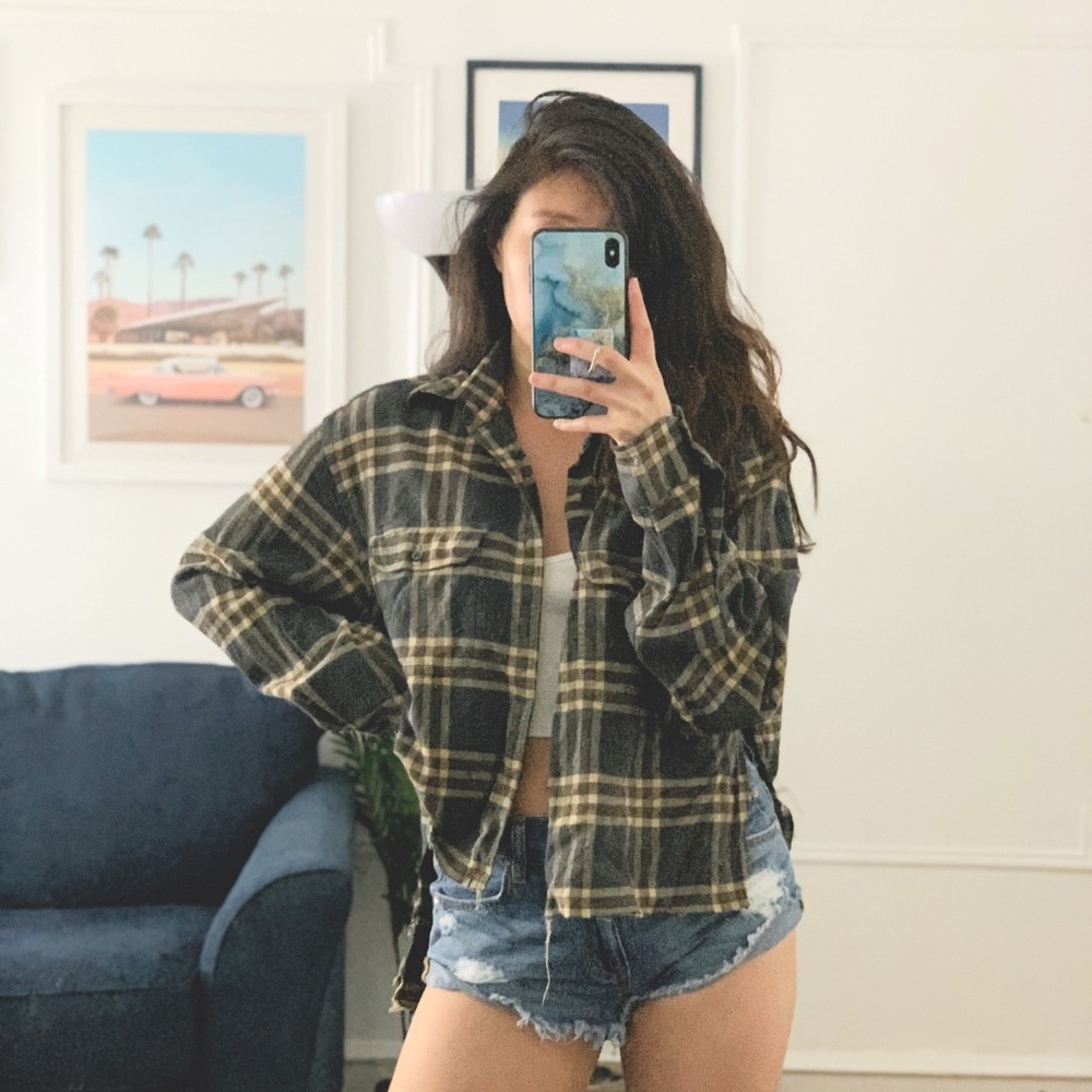 LF High Low Crop Flannel Shirt